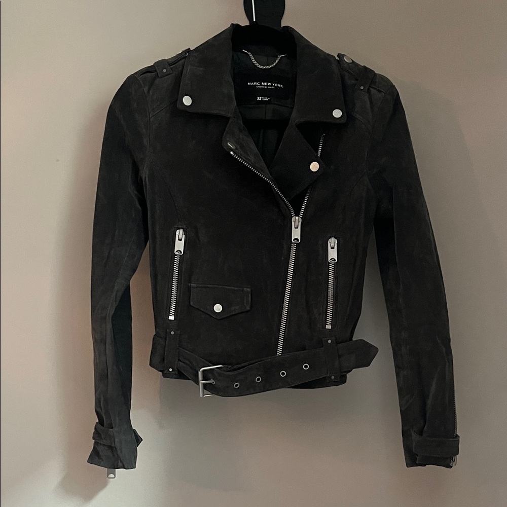 Marc New York-Andrew Marc sz. XS Suede Genuine Leather Belted Moto Jacket Coat